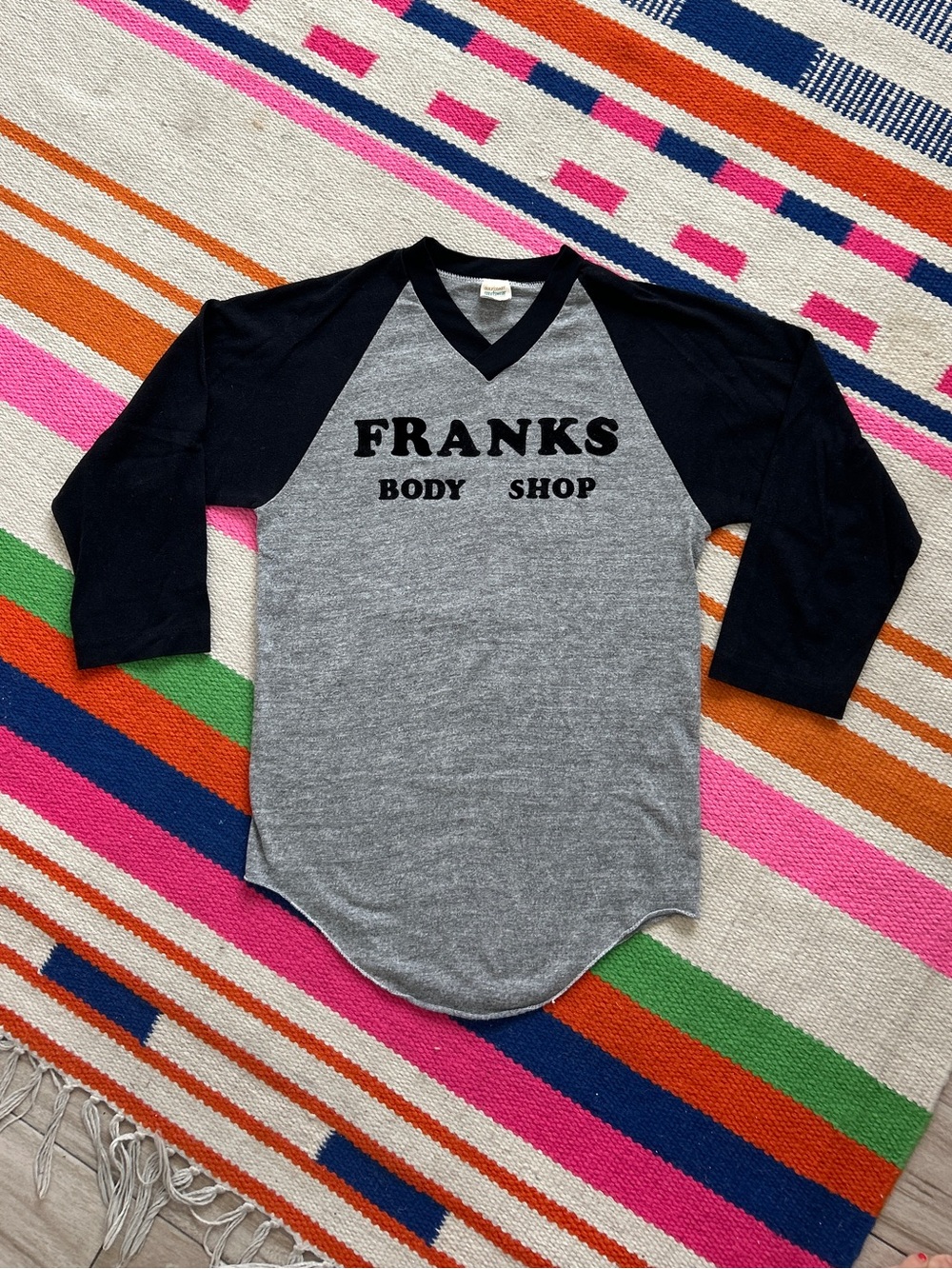 70s Vtg Single Stitch Cotton Raglan Baseball Tee Medium Franks Body Shop